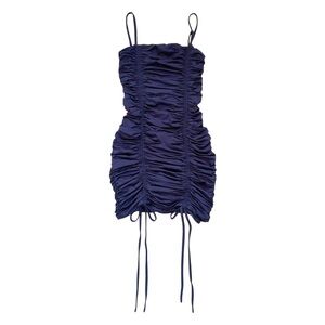 Tiger Mist Dark Purple Ruched Mini Dress with Bow Ties and Ribbons size XS